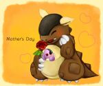 animal_focus blush claws closed_eyes fang flower happy heart holding holding_flower kangaskhan mother&#039;s_day mother_and_child no_humans nostrils open_mouth pk53n pokemon pokemon_(creature) red_flower red_rose rose 