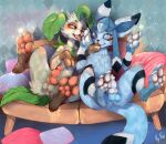  absurd_res canid duo eeveelution erection faisonne feral generation_4_pokemon genitals glaceon hi_res kaicholeaf knot leafeon male male/male mammal nintendo pawpads paws pokemon pokemon_(species) 