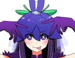  1girl double_v fire_flight flower flower_on_head flower_ornament gloves hoshino_ai&#039;s_pose looking_at_viewer net oshi_no_ko purple_eyes purple_gloves purple_headwear solo star-shaped_pupils star_(symbol) symbol-shaped_pupils tongue tongue_out touhou unfinished_dream_of_all_living_ghost v white_background yomotsu_hisami 