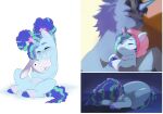  alphabittle_blossomforth_(mlp) aztrial blue_body blue_fur blue_hair clothing compression_artifacts curled_hair daughter_(lore) equid equine father_(lore) father_and_child_(lore) father_and_daughter_(lore) female footwear freckles fur hair hasbro hooves horn male mammal misty_(g5) mlp_g5 my_little_pony parent_(lore) parent_and_child_(lore) parent_and_daughter_(lore) plushie socks unicorn 