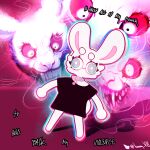  angry angry_expression anthro bunnyv0 chibi clothed clothing collar cute_expression group hi_res lagomorph leporid male mammal rabbit silly smile text 