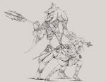  fish_boy greyscale highres holding_trident josh_corpuz link long_hair monochrome monster_boy pointy_ears polearm sidon the_legend_of_zelda the_legend_of_zelda:_breath_of_the_wild the_legend_of_zelda:_tears_of_the_kingdom trident weapon zora 