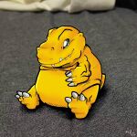  agumon anthro bandai_namco belly claws digimon digimon_(species) draw_over furniture green_eyes hi_res humor male meme overweight sitting sofa solo tp46750514 yellow_body 
