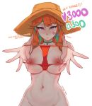  1girl absurdres anger_vein bikini_bottom_removed braid breasts choker frown green_choker groin hat highres hololive hololive_english large_breasts like_and_retweet meme multicolored_hair myth1carts navel nipples nude open_hands orange_hair pout purple_eyes simple_background solo stomach straw_hat streaked_hair takanashi_kiara takanashi_kiara_(2nd_costume) tears twin_braids twitter_strip_game_(meme) virtual_youtuber white_background 
