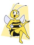  2023 absurd_res antennae_(anatomy) anthro arthropod bee big_breasts breasts clothed clothing dress female hi_res huge_breasts hymenopteran insect lena_the_bee non-mammal_breasts russia russian_cooking_oil_commercial simple_background smile solo tight_clothing toonveetoons wings 