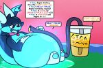  ambiguous_gender anthro belly belly_overhang bloated collar collar_only container cup gastropod glowing hi_res hose inflation liquid_inflation mollusk nude overweight pawpads relaxing riley_(valytine) sitting slime slug solo straw stuffing tube valytine 