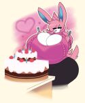  &lt;3 absurd_res anthro big_breasts big_butt birthday_cake breasts butt cake candle cleavage clothed clothing cutlery dessert dewy-eyedboy eeveelution eyes_closed female food fork fur generation_6_pokemon hair hat headgear headwear hi_res huge_breasts huge_butt hyper hyper_breasts hyper_butt kitchen_utensils nintendo party_hat pink_hair pokemon pokemon_(species) sitting smile solo spoon sylveon tail tools unknown_character white_body white_fur 