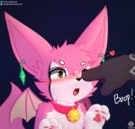  &lt;3 absurd_res ambiguous_gender anthro bat bell blush boop collar duo dust:_an_elysian_tail ear_piercing ear_ring fangs hi_res iradeon kemono lune_(lunesnowtail) mammal nimbat paws piercing ring_piercing sean_(senz) senz teeth 