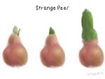  4:3 animal_genitalia anthro balls becoming_erect big_balls big_knot big_penis disembodied_penis food fruit genitals huge_balls humor knot male pear penis plant sheath simple_background solo white_background 