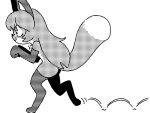  anthro averi_(fiddleafox) ben_day_dots canid canine dipstick_tail female female_anthro fox fur gloves_(marking) hair leg_markings mammal markings monochrome socks_(marking) solo tail tail_markings tiptoeing unknown_artist 