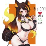 1girl animal_ears bare_shoulders black_bra black_panties black_pantyhose blush bra breasts chain chest_harness choker harness highres large_breasts like_and_retweet meowyin one_eye_closed panties pantyhose partially_undressed sinder_(vtuber) spikes strap_pull tail teasing underwear undressing virtual_youtuber wolf_ears wolf_girl wolf_tail 