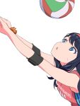  1girl absurdres ball black_hair blue_eyes daidaiyaoyao elbow_sleeve gridman_universe gridman_universe_(film) headband highres long_hair official_alternate_costume open_mouth playing_sports scrunchie solo sportswear sweat takarada_rikka volleyball volleyball_(object) volleyball_uniform wrist_scrunchie 