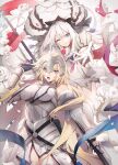  2girls absurdres blonde_hair blue_eyes breasts dress fate/grand_order fate_(series) flower gauntlets gloves hat highres jeanne_d&#039;arc_(fate) large_breasts long_hair marie_antoinette_(fate) multiple_girls no-kan one_eye_closed rose smile white_dress white_flower white_gloves white_hair white_rose 
