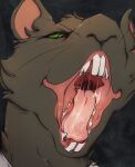  ambiguous_gender bodily_fluids front_view fur green_eyes green_sclera grey_body grey_fur hi_res lionfloof mouth_shot open_mouth red_inner_ear red_tongue saliva saliva_string solo teeth tongue whiskers 