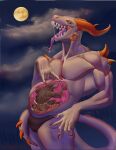  5_fingers abdominal_bulge absurd_res adopt_planet anthro anthro_pred belly belly_rub biceps big_belly biped bodily_fluids canid canine canis claws clothed clothing cloud devourer_(razor_koopa) digestion digital_media_(artwork) dragon dripping drooling duo fangs fingers full_moon goo_creature goo_dragon goo_dripping guts hi_res horn internal internal_oral jack_(teethboy) looking_at_viewer male male/male male_pred male_prey mammal moon muscular muscular_anthro muscular_male night open_mouth oral_vore organs outside pecs purple_body purple_flesh raised_tail red_eyes saliva saliva_drip saliva_on_tongue saliva_string salivating scalie sea simple_background size_difference sky slime spikes spikes_(anatomy) stomach stomach_acid tail teeth tongue tongue_out underwear vore water were werecanid werecanine werewolf 