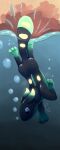  absurd_res bubble dipstick_ears dipstick_tail diving feral glowing glowing_flesh green_markings gyrotech hi_res leg_markings markings multicolored_ears socks_(marking) solo splash spots swimming tail tail_markings underwater water 