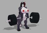  alza anthro big_breasts breasts canid canine canis dumbbell exercise female genitals hi_res jackal mammal muscular muscular_female nude pussy solo tridark weightlifting weights workout 