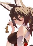  1girl animal_ears bare_shoulders breasts brown_hair detached_sleeves fox_ears green_eyes hair_between_eyes highres honkai:_star_rail honkai_(series) jewelry large_breasts long_hair looking_at_viewer ponytail raywallin solo tingyun_(honkai:_star_rail) 