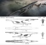  battleship_(eve_online) commentary concept_art eve_online floating from_side grey_theme highres lineart military_vehicle no_humans original outdoors rawis007 reference_sheet science_fiction space spacecraft thrusters traditional_media vehicle_focus zero_gravity 