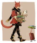  ! !! 1boy animal_ears animate_object ankle_boots black_footwear black_pants black_scarf book book_stack boots border bow braid braided_ponytail brown_background brown_gloves carrying cat_boy cat_ears cat_tail dated elbow_gloves facial_mark final_fantasy final_fantasy_xiv fingerless_gloves flying_sweatdrops footwear_bow fringe_trim from_side full_body g&#039;raha_tia gloves grey_shirt hair_ornament holding holding_book itowff14 jacket jewelry looking_down low_ponytail male_focus miqo&#039;te neck_tattoo outside_border pants pendant puckered_lips red_eyes red_hair red_jacket scarf scroll shirt short_hair short_ponytail shoulder_belt signature single_braid solo spoken_exclamation_mark swept_bangs tail tattoo walking white_border x_hair_ornament 