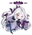  1girl ahoge b.t._(boob_tong) blue_archive blush breasts chibi demon_horns demon_wings hair_ornament halo hina_(blue_archive) horns long_hair multiple_horns parted_bangs purple_eyes small_breasts solo white_hair wings 