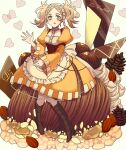  almond blonde_hair boots chocolate cupcake fire_emblem fire_emblem_awakening food high_heel_boots high_heels leather leather_boots lissa_(fire_emblem) open_mouth oversized_food short_twintails solo tsuko_(25mnts) twintails 