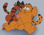  anthro balls big_balls big_penis camp14 chubby_anthro chubby_male domestic_cat duo erection eye_contact feet felid feline felis fur garfield_(series) garfield_the_cat generation_7_pokemon genitals hi_res holding_penis incineroar licking looking_at_another male male/male mammal nintendo orange_body orange_fur overweight overweight_male penis penis_grab pokemon pokemon_(species) red_body red_fur simple_background tongue tongue_out toony 