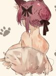  1girl alternate_hairstyle animal_ears bare_shoulders black_bow bow breasts cat_ears commentary from_behind hair_bow highres huge_breasts kaenbyou_rin po_(anhk5528) red_hair short_hair sketch solo touhou upper_body yellow_background 