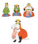  2017 anthro balls big_breasts blonde_hair bottomwear breast_growth breasts canid canine clothing digital_media_(artwork) expansion fox gender_transformation genital_expansion genitals growth gynomorph hair hi_res hip_expansion huge_breasts intersex jacket male mammal mtg_transformation mti_transformation nipples nude pants penis penis_expansion robertge sequence shocked simple_background solo standing topwear torn_clothing transformation white_background wide_hips 