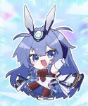  10northern11 1girl azur_lane blue_eyes blue_hair chibi coat full_body gloves hair_between_eyes headgear long_hair looking_at_viewer new_jersey_(azur_lane) open_clothes open_coat open_mouth outline smile solo star-shaped_pupils star_(symbol) symbol-shaped_pupils white_coat white_gloves white_outline 