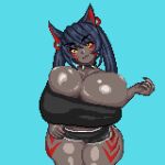  3d_(artwork) ambleve_river animal_humanoid animated big_breasts black_body black_hair black_skin breasts canid canid_humanoid canine canine_humanoid clothed clothing collar digital_media_(artwork) female grey_body grey_skin hair huge_breasts humanoid inner_ear_fluff laugh leg_markings low_res mammal mammal_humanoid markings red_facial_markings spiked_collar spikes tuft wolf_humanoid yellow_eyes 