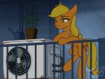  2023 2d_animation 4:3 accessory animated applejack_(mlp) blonde_hair cutie_mark digital_media_(artwork) earth_pony eating electric_fan equid equine eyelashes female feral food freckles friendship_is_magic furgonomics green_eyes hair hair_accessory hair_tie hasbro hauntedtuba holding_food holding_object horse leaf loop machine mammal my_little_pony orange_body plant pony short_playtime solo tail tail_accessory teeth watering_can yellow_tail 