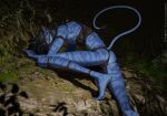  alien alien_humanoid blue_body blue_skin bottomwear clothing hi-ku hi_res humanoid james_cameron&#039;s_avatar loincloth male na&#039;vi neteyam_(james_cameron&#039;s_avatar) nipples solo striped_body striped_skin stripes tail 