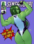  ass clenched_hand closed_eyes colored_skin comic_cover cover earrings fingerless_gloves flexing gloves green_hair green_skin highres jewelry leotard long_hair marvel marvel_cinematic_universe muscular muscular_female she-hulk suit thick_thighs thighs toned torn_clothes vashperado 