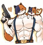 &lt;3 abs anthro belt big_pecs black_body black_fur bottomwear brown_body brown_fur calico_cat clothing domestic_cat duo epic_games father father_and_child felid feline felis feral fortnite fur gesture gun heart_tattoo hi_res holding_gun holding_object holding_weapon its_coldpizza kit_(fortnite) male mammal meowscles multicolored_body multicolored_fur muscular muscular_anthro muscular_male navel nippleless pants parent parent_and_child pecs ranged_weapon smile suspenders tail tail_gesture tail_heart tattoo weapon white_body white_fur 