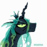  animated anoraknr arthropod changeling cheese crown dairy_products digital_media_(artwork) fangs female food friendship_is_magic green_eyes green_hair hair hasbro headgear insect_wings my_little_pony pixel_(artwork) queen_chrysalis_(mlp) simple_background solo teeth white_background wings 