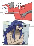  anthro bodily_fluids canid canine canis comic crying digital_media_(artwork) duo female group hair hi_res human male mammal pages purple_hair rekidesu rock series tears text throwing_object were werecanid werecanine werewolf wolf 