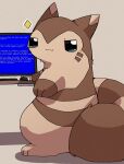  2023 biped blue_screen_of_death brown_body brown_fur computer feral fur furret generation_2_pokemon hi_res ke_mo_suke kemono multicolored_body multicolored_fur nintendo pokemon pokemon_(species) solo two_tone_body two_tone_fur 