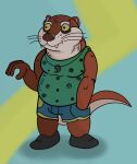  2023 absurd_res anthro bottomwear brok_the_investigator clothing cute_fangs dr._mink hi_res humanoid_hands male mammal melonca53654294 mink mustelid musteline shirt shorts simple_background slightly_chubby solo topwear true_musteline 