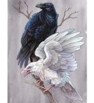 animal artist_name bird branch crow grey_background no_humans original pillarboxed sushiartstudio watermark 