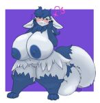  alpha_channel areola big_breasts blue_areola blue_body blue_fur blue_nipples blush breasts embarrassed female fluffy fur genitals hex_sinstolus hi_res huge_breasts nintendo nipples nude pokemon pokemon_(species) pussy shy slightly_chubby solo thick_thighs transformation white_body white_fur wide_hips 