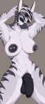  anthro areola balls biped black_stripes blue_eyes breasts equid equine genitals grey_background gynomorph hair half-erect hi_res intersex kakhao mammal navel nipple_piercing nipples penis piercing short_hair simple_background solo stripes valarie_(kakhao) white_body zebra 