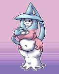  anthro belly big_belly big_breasts black_sclera blue_body breasts digital_media_(artwork) dithering female generation_8_pokemon gradient_background gusdelcor hatterene low_res multicolored_body nintendo not_furry overweight overweight_anthro overweight_female pink_background pink_body pixel_(artwork) pokemon pokemon_(species) simple_background smile smiling_at_viewer solo thick_thighs two_tone_body white_body 