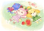  3girls :&gt; :3 ^_^ animal_crossing apple argyle argyle_dress artist_name bag basket blanket blonde_hair blunt_bangs blush blush_stickers bow bug butterfly camellia cat_girl cherry closed_eyes closed_mouth collared_dress commentary dated dog_girl dress english_commentary flower flower_wreath food fruit furry furry_female grass green_bow green_dress hair_bow head_wreath hime_cut isabelle_(animal_crossing) lace-trimmed_dress lace_trim long_hair lying matchaneko multiple_girls on_back on_grass open_mouth orange_(fruit) pear picnic picnic_basket pink_flower pink_footwear pink_hair plaid plaid_bow plaid_dress puffy_short_sleeves puffy_sleeves purple_dress red_dress red_flower rosie_(animal_crossing) sand shoes short_sleeves shoulder_bag sidelocks sleeveless sleeveless_dress smile socks star-shaped_bag star_(symbol) topknot villager_(animal_crossing) white_butterfly white_flower white_socks yellow_bag yellow_flower 