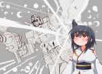  1girl black_hair breasts commentary_request crossover detached_sleeves epaulettes gundam headgear japanese_clothes kantai_collection kuroten large_breasts mecha mobile_suit_gundam nontraditional_miko red_eyes robot rx-78-2 short_hair solo wide_sleeves yamashiro_(kancolle) 