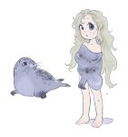  2021 dokudrinker duo female feral front_view hair humanoid long_hair mammal marine pinniped seal selkie simple_background standing white_background young 