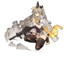  1girl asymmetrical_legwear black_ribbon black_vest brown_hair brown_pantyhose coat coat_on_shoulders footwear_ribbon full_body girls&#039;_frontline gun h&amp;k_ump45 hair_between_eyes hair_ribbon high_heels holding holding_gun holding_weapon long_hair looking_at_viewer necktie official_alternate_costume on_one_knee one_side_up pantyhose parted_lips ribbon scar scar_across_eye shirt short_sleeves shorts single_leg_pantyhose single_thighhigh smoke solo star_(symbol) starshadowmagician sweatdrop thighhighs transparent_background trigger_discipline ump45_(girls&#039;_frontline) ump45_(the_wish-making_sorceress_of_fireworks)_(girls&#039;_frontline) very_long_hair vest weapon white_coat white_shirt white_shorts white_wrist_cuffs wrist_cuffs yellow_eyes yellow_footwear yellow_necktie yellow_ribbon 