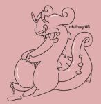  anthro bodily_fluids curled_tail dragon erection feral generation_6_pokemon genital_fluids genitals goodra kotraught male markings nintendo nugudura_(kotraught) penis pokemon pokemon_(species) simple_background slit solo tail tail_markings 
