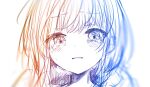  1girl blurry blush crying crying_with_eyes_open looking_at_viewer parted_lips portrait simple_background sketch solo tears white_background 