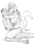  2019 anthro cheetah cofagrigus duo embrace eyes_closed fangs felid feline female fur generation_4_pokemon generation_5_pokemon half-closed_eyes hi_res hug hybrid kissing kneeling kujura_(character) lucario male mammal marcushunter mummy_costume narrowed_eyes nintendo pokemon pokemon_(species) raised_tail signature sitting tail teeth 